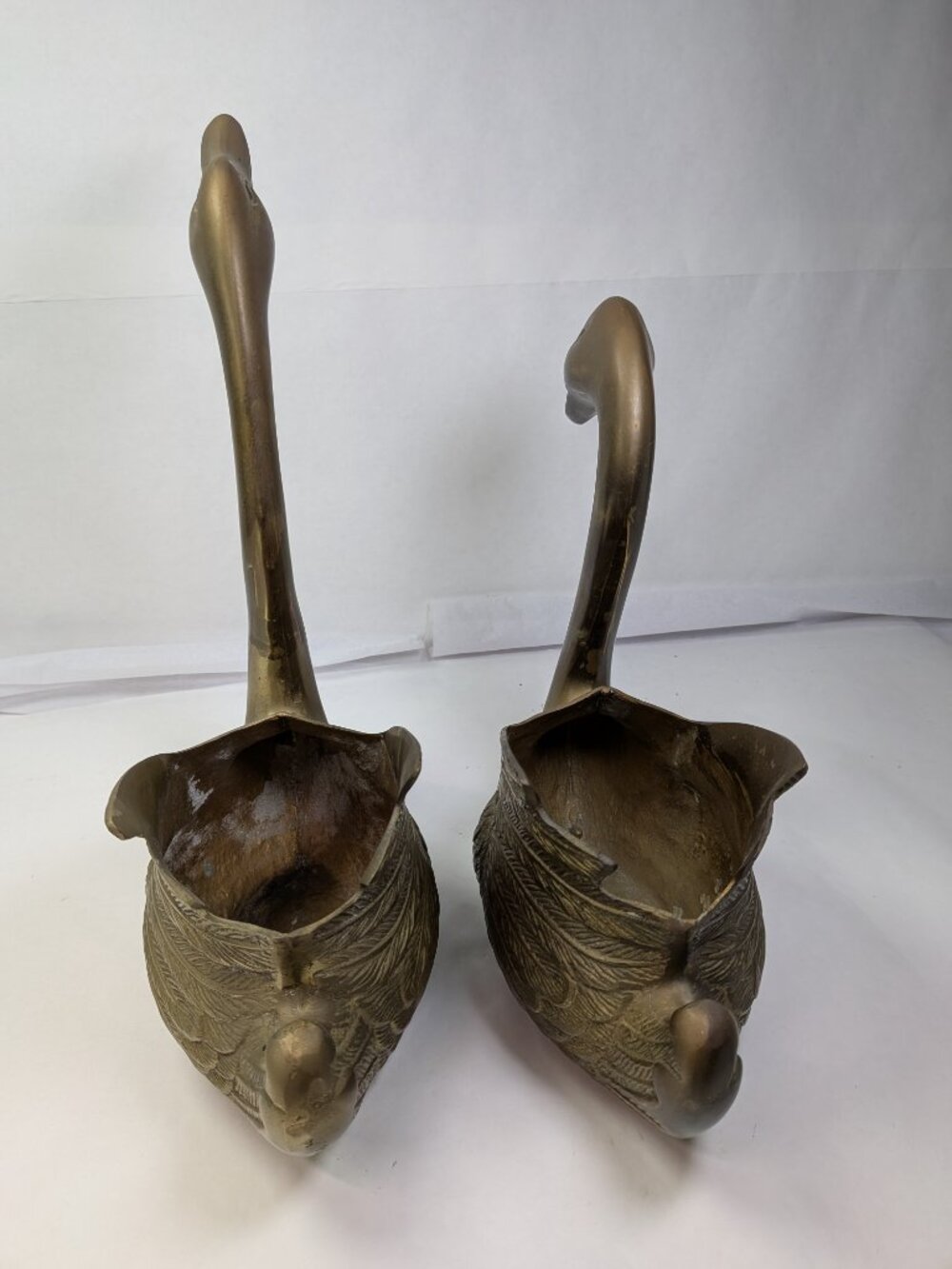 Vintage Brass Swan Vase Planter - Set of 2 - Picture 3 of 15